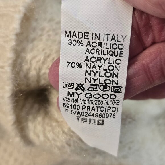 ITALY Women Textured Knit Sweater Soft Long Sleeve V-Neck Pullover Beige Small - Picture 10 of 14